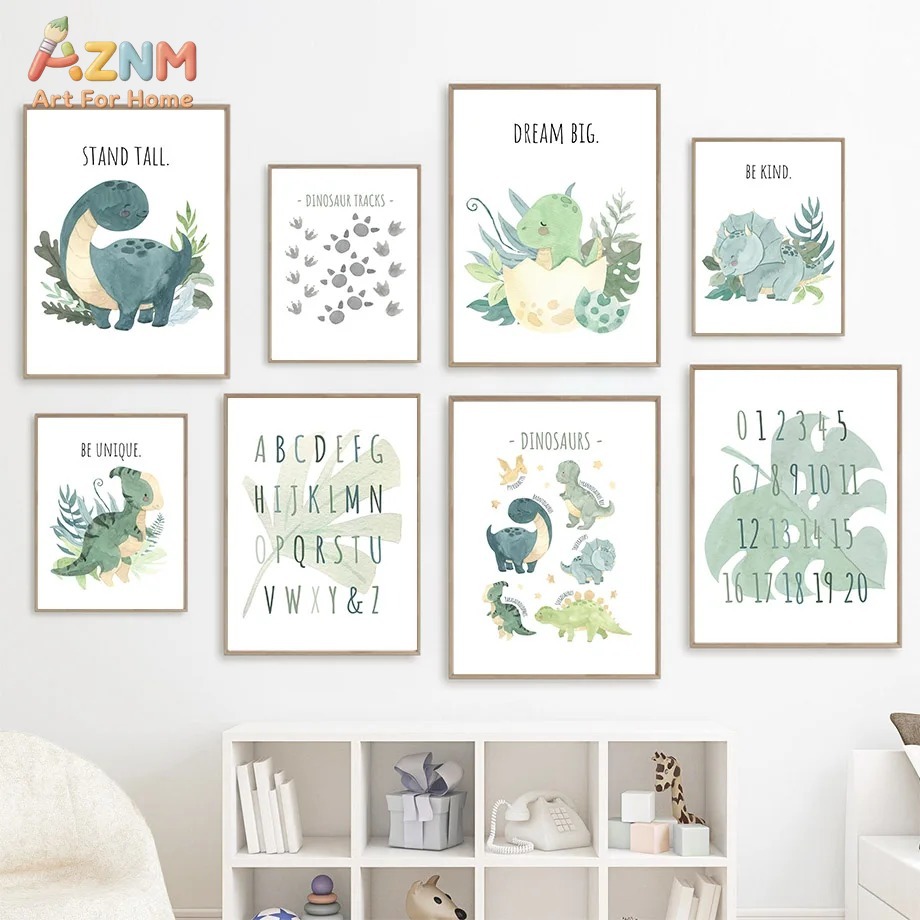 Inspirational Kids Education Quotes - AZNM Lukisan Kanvas Dinosaurus Berwarna Air